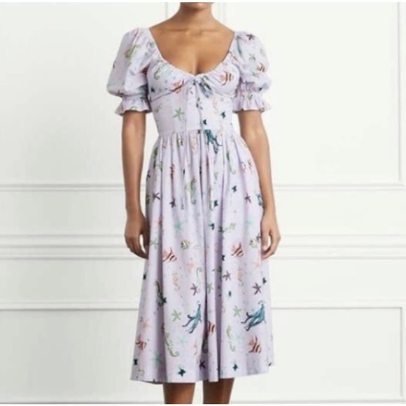 HILL HOUSE The Ophelia Dress in Purple Sea Creatures NWT Size XS - Picture 4 of 11